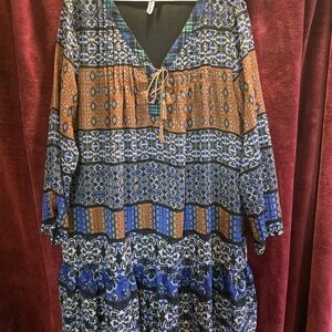 JM Collection Blue and Orange Long Sleeve Dress